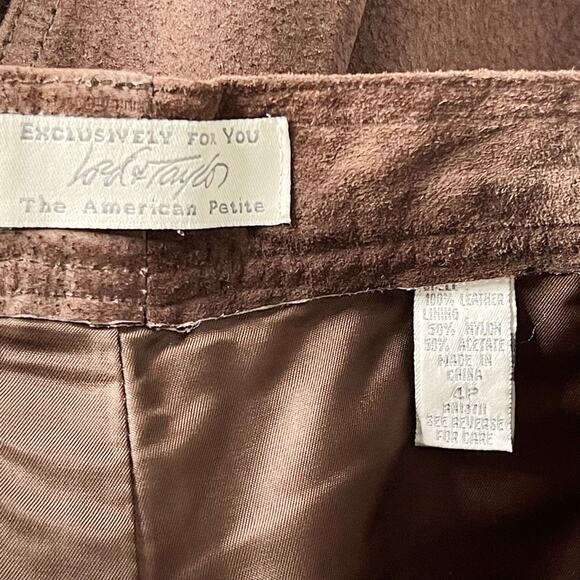 Lord & Taylor Womens 4P Petite Brown Suede Leather High Rise Straight Leg Pants - Picture 8 of 9